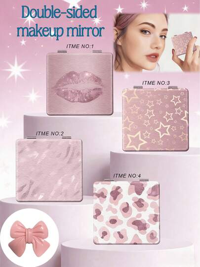 1个Y2K系列迷你化妆镜，便携式2倍放大化妆镜，可折叠轻薄双面手持镜，旅行迷你化妆镜