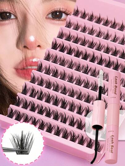 120pcs 9-12mm C-Curl Eyelash Extension Kit, Includes Eyelash Glue, Eyelash Clusters, DIY Eyelash Extension Tools, Suitable For Eyelash Gluing, Eyelash Cluster Sets, Eyelashes, False Eyelashes, Enhances Eye Charm For Daily Wear, Work, Study, Travel, Party, Also An Ideal Gift For Women
