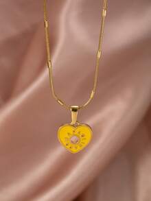 1件时尚优雅不锈钢女士吊坠项链，饰有字母和心形元素，适合日常佩戴、节日、约会、订婚、婚礼等场合。 - 彩色 - 查看 2