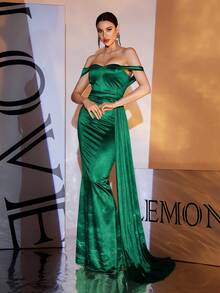 LOVE&LEMONADE Women's Sexy Green Off-Shoulder Backless Tie Formal Party Evening Dress - Green - View 6