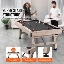 Billardtisch, 2,13 m Billardtisch, Billardtisch mit Verstellbaren Beinen, Billardtisch-Set inkl. Bällen, Queues, Kreide und Bürste, Perfekt für Familienspielzimmer für Kinder & Erwachsene - Billardtisch mit A-Fußgestell, Schwarz + Braunholz - Übersicht 2
