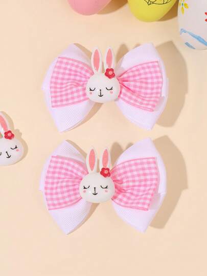 2pcs Easter Rabbit Bow Hair Clips For Girls, Cute Bunny Hair Bows, Fashion Plaid Bow Hairpin,Shiny Glitter Hair Bow Hairpins For Spring & Summer Lovely Hair Styling Tool,Headdress Suitable For Braids, Ponytails, And Buns, Perfect For Street Wear, Holiday Party, Easter Gifts, Sweet Girls' Hair Barrettes Accessories.