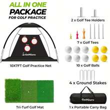 Golf Practice Net With Turf Mat - Durable Golf Hitting Aid For Backyard Driving Chipping Swing Training - Black - View 4