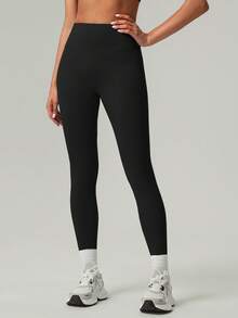 Women's Solid Color Front Seam Back Deep V Buttock Line Running Outdoor Exercise Yoga Legging Pants - Black - View 3