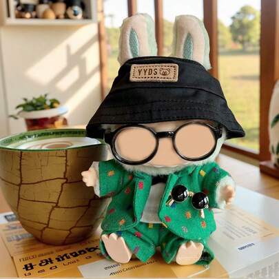 1件（不含娃娃）娃娃街头时尚服装套装，可爱迷你毛绒娃娃服装配饰，包括帽子、背带裤、鞋子，DIY时尚礼物，适合女孩