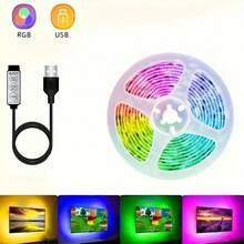 LED Light Strip Of RGB 5050 LED With Lights, 3-Key Remote Control 5V USB LED With Flexible Strip Diode Strip, Used For TV Backlight Room Decoration, Night Light - 多色光 - 查看 10