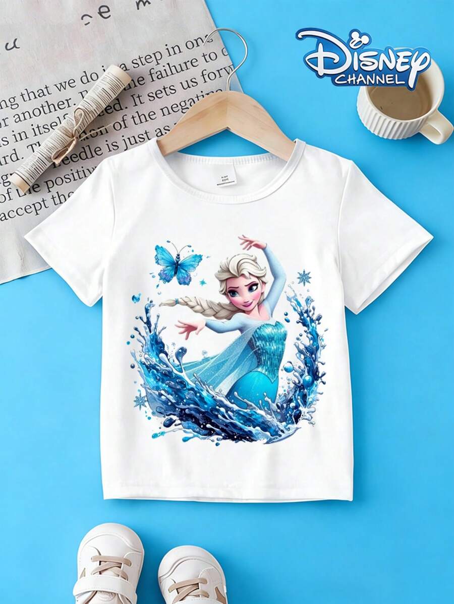 Disney Newborn Baby Girls Cute Heart Print T-Shirt, Soft Breathable Pure Cotton Short Sleeve Summer Top - 白色 - 查看 1