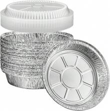 Streamline Your Baking And Storage With This 50-Count Pack Of 9-Inch Round Aluminum Foil Pans. Complete With Clear Dome Lids, These Disposable Containers Are Perfect For Cooking, Reheating, And Catering. - Silver - View 2
