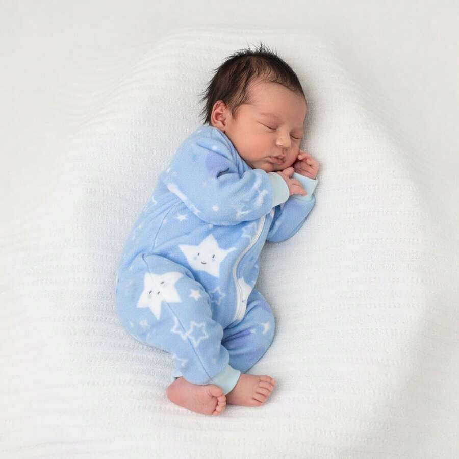 Baby Winter Comfort Fleece Pajamas - Warm And Soft With Front Zipper - Comfortable Hypoallergenic Fabric - Boys And Girls - 藍色 - 查看 1