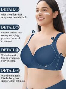 Plus Size Women Comfortable Wide Strap Side Support Lift And Shape Bra - Blue - View 3