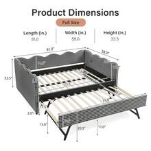 YOGLAD Full & Twin Size Cozy Gingham Daybed With Trundle, Linen Sofa Bed With USB Charging Port, Wave-Shaped Backrest, Multifunctional Guest Bed For Adults, No Box Spring Needed, Stylish Plaid Design, Easy Assembly - Xem 10