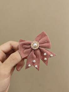 Bộ 2 kẹp tóc cá sấu bằng nhung đính ngọc trai và đá pha lê cho bé gái, phụ kiện tóc mái/kẹp bên cao cấp, thanh lịch, đa năng cho cả sử dụng hàng ngày và các buổi hẹn hò. - Bộ 2 chiếc nơ - Xem 5