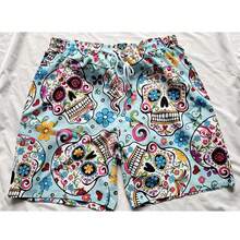 Plus Size Men's Skull Digital Print Drawstring Waist Shorts With Pockets, Unique Fashion Beach & Vacation Casual Shorts - Multicolor - View 3