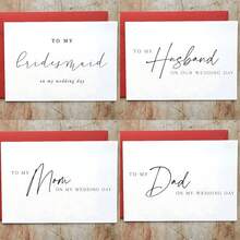 4pcs Wedding Card To My Bridesmaid Husband Mom Dad On My Wedding Day Card, To My Maid Of Honour Card, To My Hubby On Our Wedding Day Card, To My Dad Card, To My Father Card,To My Mom Card, To My Mother Card,To My Wedding Party Card, Wedding Day Card Christmas Valentine's Day,Back To School,School Supplies - Multicolor - View 1
