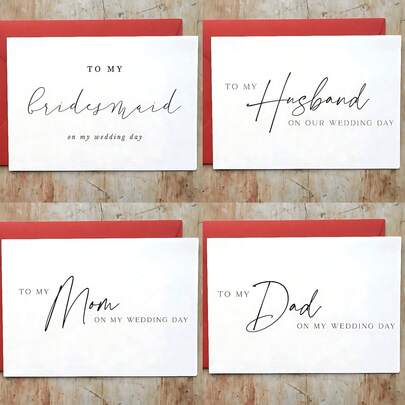 4pcs Wedding Card To My Bridesmaid Husband Mom Dad On My Wedding Day Card, To My Maid Of Honour Card, To My Hubby On Our Wedding Day Card, To My Dad Card, To My Father Card,To My Mom Card, To My Mother Card,To My Wedding Party Card, Wedding Day Card Christmas Valentine's Day,Back To School,School Supplies