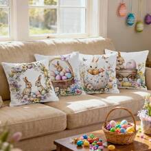 4件套复活节兔子、花卉和彩蛋图案抱枕套，单面印花，适用于客厅、卧室、家居装饰，四季皆宜 - 彩色 - 查看 5