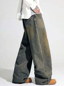 1 pieza Jeans de pierna recta con ajuste holgado y estilo unisex para parejas - Bronce - Ver 7