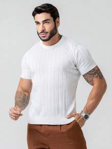 TRICOT DE LUXO Men's Lightweight Textured Knit T-Shirt, High Quality, Spring, Summer, Autumn, Premium Quality - trắng - Xem 9