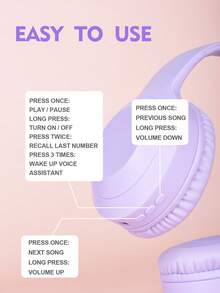 New Wireless Headset With Full Cover Ear Style, Extendable, Business And Mobile Phone Compatible, High Definition Call, Foldable, Hifi Deep Bass, Super Long Battery Life, Wireless Earphone - Purple - View 12