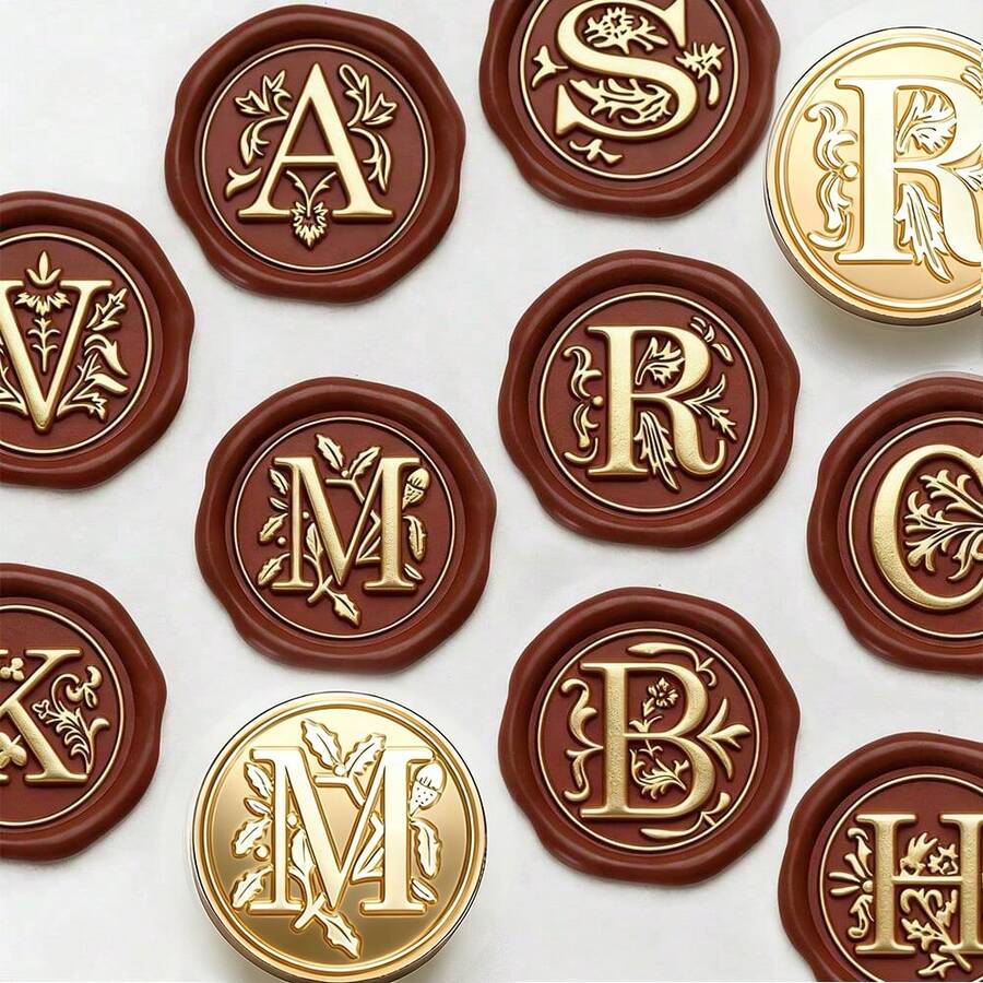 BAOFALI 1pc Medieval Letter Wax Seal Stamp, Brass Head Wooden Handle, Suitable For Thanksgiving Cards/Envelopes/Gift Packaging/Wedding Engagement Party Invitations - Multicolor - View 1