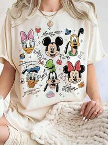 Disney UNIHLO  Street Life Men's Casual Loose  Mickey  Cartoon  Print Short Sleeve T-ShirtSummer - 白色 - 查看 1