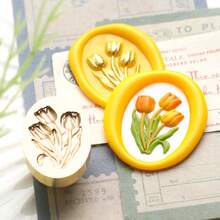 BAOFALI 1个压花花卉图案蜡封印章头（无手柄），包含玫瑰、蒲公英、郁金香等图案。 - Stamp Head only - 查看 3