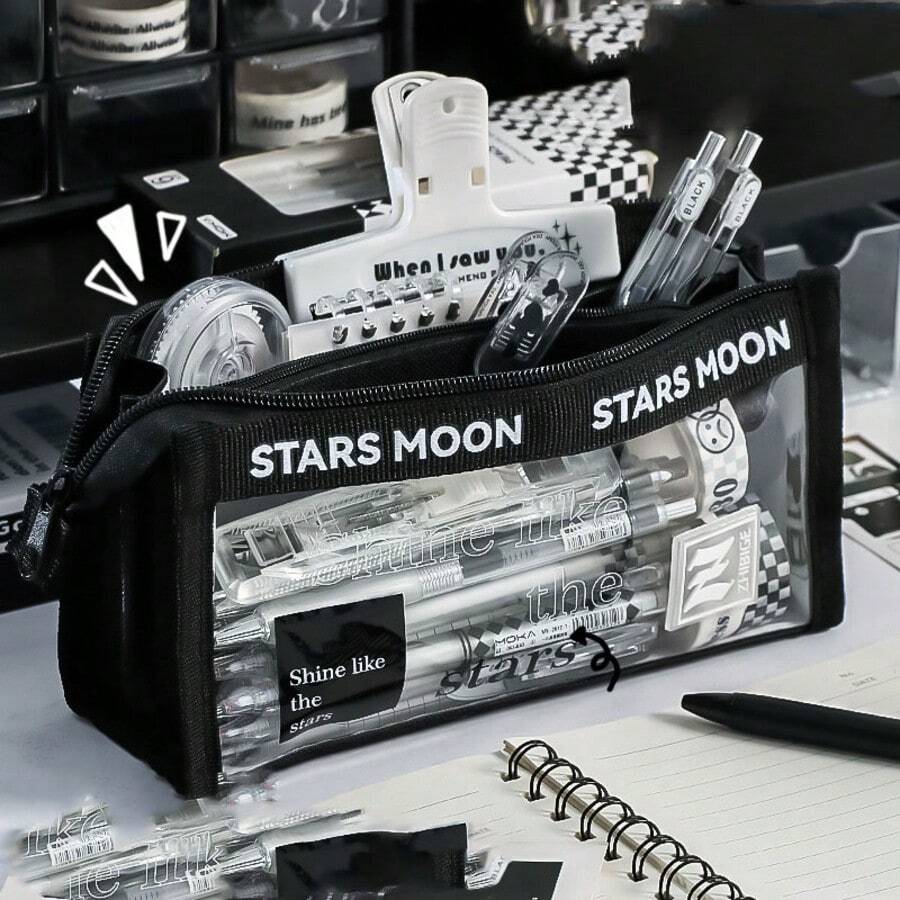 Triangle Transparent Pencil Case Large Capacity Pen Bag Minimalist Design Pencil Pouch For Students Ins Stationery School Office Supplies Back To School,Pencil Pouch,School Bag - A - View 1