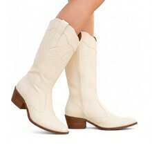 Women's Western Texan Country Rodeo Boots, High Top, Elongated Toe. - Blanco - Ver 8