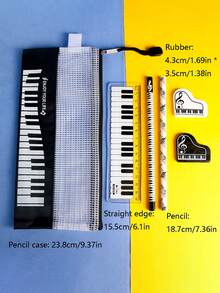 6-Piece Piano Stationery Set Music Element Pencil Case Ruler Pencil Eraser Stationery Set Essential Stationery Supplies For Students - Piano Stationery Set - View 6