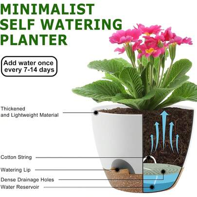 5pcs Modern Plastic Elegant Planter Pots With Self-Watering Feature And Drainage Holes, Suitable For Indoor And Outdoor Use - Includes 7", 6.5", 6", 5.5", And 5" Pots - Perfect For Cacti, Succulents And Other Houseplants, Balcony Garden Potted Plants