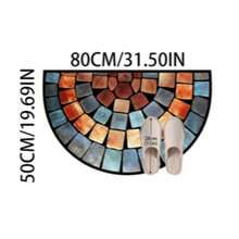 1 Peça Capacho Artístico de Design de Azulejo Cerâmico - Espesso, Macio, Tapete de Poliéster Antiderrapante, Ideal para Varanda, Entrada e Decoração Doméstica, Decoração de Varanda | Capacho Artístico | Base Antiderrapante - Multicolorido - Visão 13