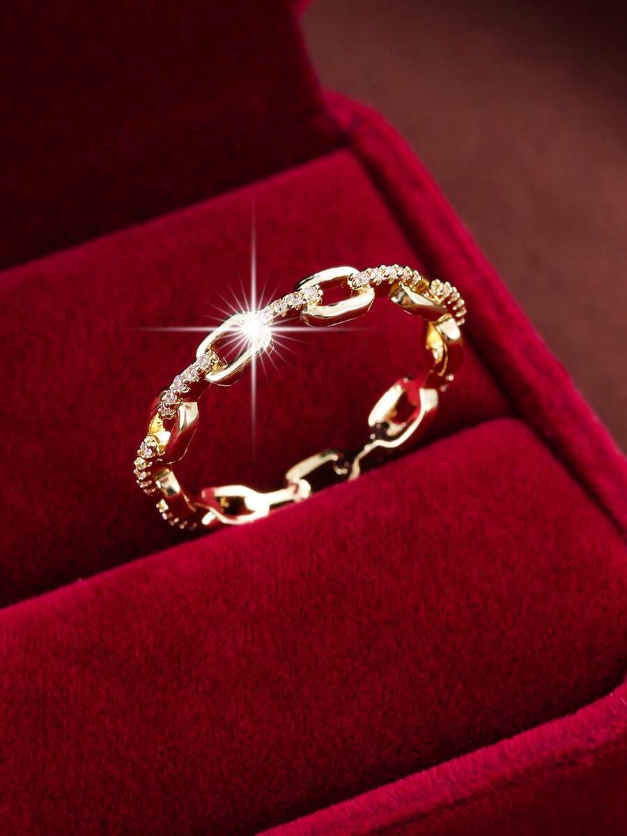 1枚8字形链条设计立方氧化锆镶嵌女式戒指 - 彩色 - 查看 1