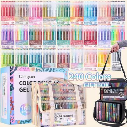 Languo 15/72/168/207/234 Color High Capacity Gel Pens,0.6mm Precise Color For Line Drawing,Coloring,Outlining,Ceramics,Plastics,Wood,Stone,Fabric,Paper Exceptional Color Coverage Ideas Gift Choice Back To School Essentials 2026 Art Supplies Stationery