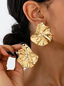 1 Pair Gold Geometric Exaggerated Asymmetrical Earrings For Women - Yellow Gold - View 6