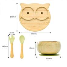 4pcs Baby Tableware Set, Including 1 Plate, 1 Bowl, 1 Spoon, 1 Fork, Cartoon Design With Anti-Slip Suction Cup, Infant Feeding Set, One Set Of Weaning Guidance Supplies - Green - View 5