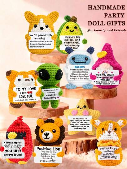 1件手工钩织桌面摆件，可爱毛绒娃娃，送给闺蜜、生日、女友、姐妹、妈妈、奶奶、同事、家人的礼物，传递正能量，母亲节礼物，柔软毛绒钥匙扣饰品