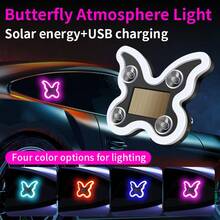 New Solar Powered Butterfly Atmosphere Light, Wireless LED Decorative Light, Triangle Rear Window Car Interior Atmosphere Light. Solar Powered Neon LED Light, Suitable For Car Rear Window, Wireless Atmosphere Decoration, Popular Solar Powered LED Window Butterfly Atmosphere Light, Solar Powered Car Interior Neon USB Decorative Light, 3.7V+300mAh Lithium Battery. New Solar Powered LED Atmosphere Light, Car Interior Decoration, Neon Decorative Light - A - View 3
