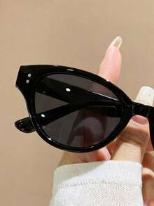 一副男女通用复古猫眼椭圆形时尚眼镜，简约百搭时尚眼镜 - 黑色 - 查看 3