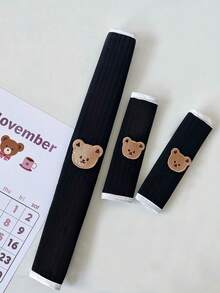 3pcs/Set Cute Ins Style Bear Baby Stroller Handle Bar, Front Guard, Shoulder Pad Covers - Black - View 5