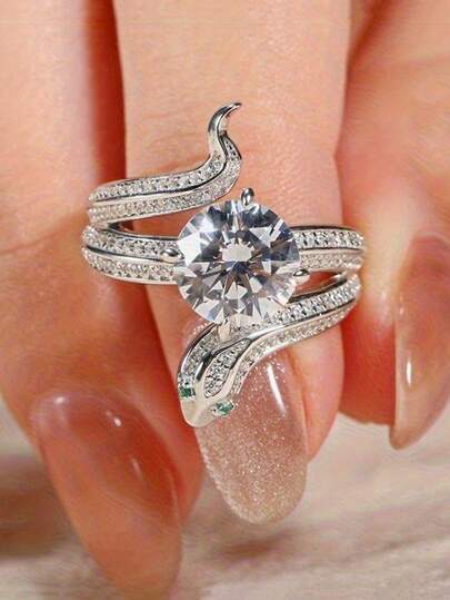 1pc Luxury Fashion Serpentine Design Inlaid With Bright Cubic Zirconia Daily Engagement Jewelry Gift For Wife And Girlfriend Banquet Accessories