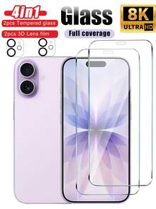 四合一套装：2片高清屏幕保护膜 + 2片3D镜头保护膜，适用于 17 Pro Max/17 Pro/17/AIR/16 Pro Max/16 Pro/16E/15/15Pro/14/13/12/11等机型，9H钢化玻璃 + 全屏覆盖，适合旅行和通勤，超清晰，易于安装。 - 無色 - 查看 20