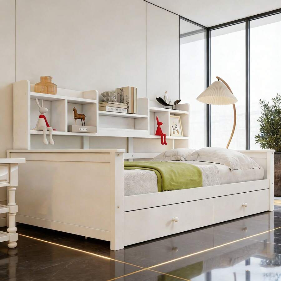 Kids Bed Frames, Headboards & Footboards - White + Wood + 90cm*200cm-1 - View 1