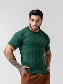 Men's Textured Lightweight Knit T-Shirt, High Quality Premium Spring Summer 26 - Green - View 6