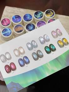 12毫升容量 2026春夏新款新年圣诞礼盒套装，流行款玉釉闪亮星空水钻碎钻银河玻璃珠猫眼凝胶指甲油 - 彩色 - 查看 5