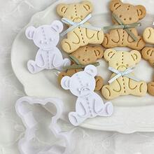 Set de 3 cortadores de galletas con forma de oso de peluche lindo | Molde de hornear con forma de oso relleno, adecuado para baby shower, fiesta de cumpleaños y regalos! Molde de plástico para hacer deliciosos dulces con forma de oso - Blanco - Ver 9