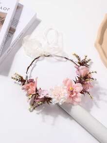 1件波西米亚风花朵发箍，森林风格人造花冠，新娘伴娘婚礼摄影公主派对旅行假日发饰 - 58484 粉紅色 - 查看 10