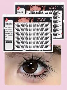 Korean Girl Group Style 6-Row Segmented Glue-Free 48 Cluster False Eyelashes, Dark Style Self-Adhesive False Eyelashes - C - View 3