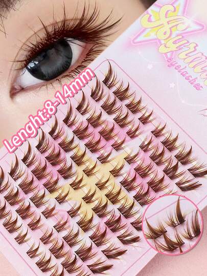 Ayrmilla 80 Clusters Brown Natural Eyelash Extensions, Soft And Criss-Cross Fibers For Natural Makeup Effect, Suitable For Travel And Daily DIY Makeup, Natural Curly And Fine Outward Extending Lashes