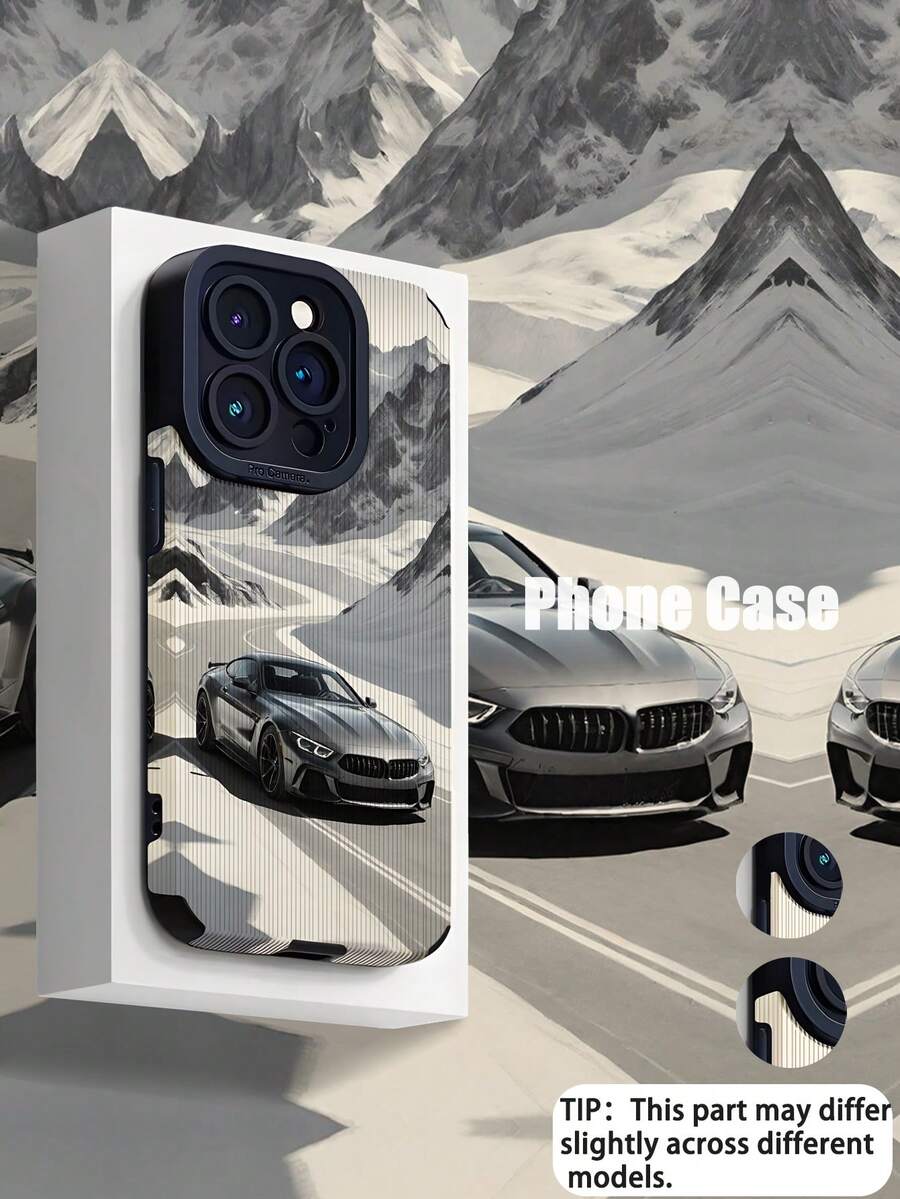 1pc Fashion Snowcapped Mountain Car Pattern Vertical Faux Leather Texture Durable Soft Phone Case, Suitable As Birthday, Holiday Gift For Friends, Family, Couples, Fits IPhone17/IPhone17 Air/IPhone17pro/IPhone17pro Max/IPhone16/IPhone16 Plus/IPhone16pro/IPhone16pro Max/IPhone15/IPhone15 Plus/IPhone15pro - Multicolor - View 1
