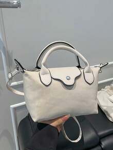 Bolso de mano tipo dumpling con estampado de leopardo, nuevo para el invierno 2025. Bolso de tela casual y de moda con gran capacidad y estilo - Blanco - Ver 1